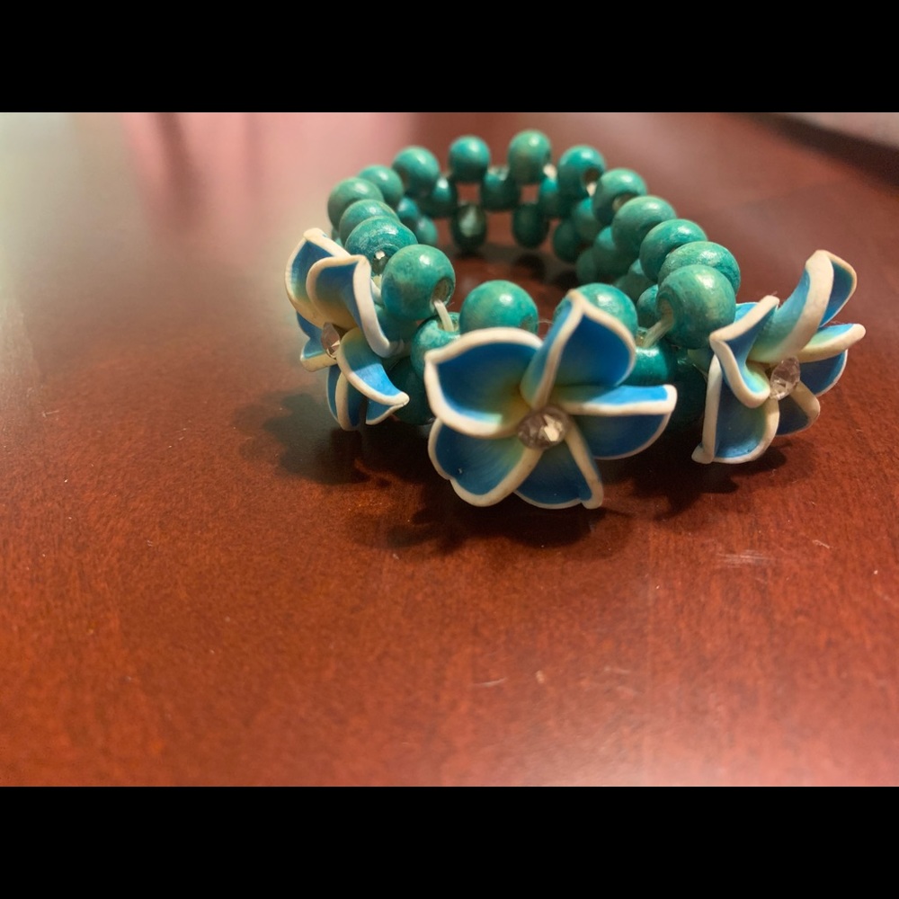 Custom floral aqua bracelet